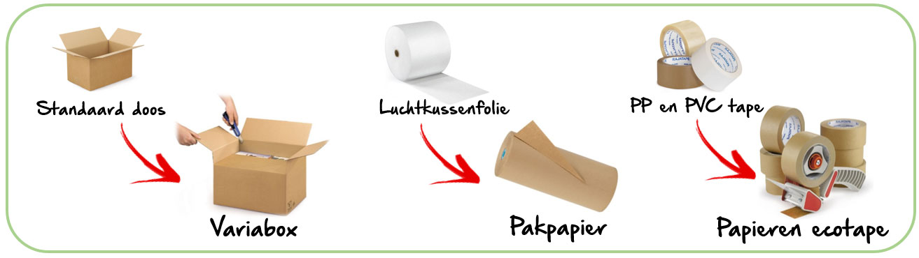 Verpak duurzaam met deze milieuvriendelijke dozen, pakpapier en verpakkingstape.