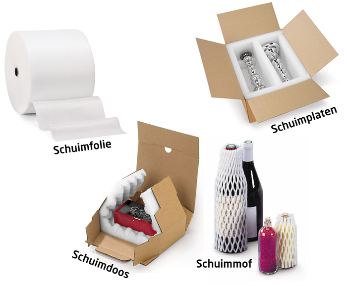 Verpakken met schuim: gebruik onder andere onze schuimfolie, schuimprofielen, schuimmoffen, schuimplaten en schuimdozen