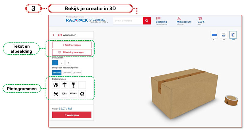 Rajaprint: Bekijk je creatie in 3D.