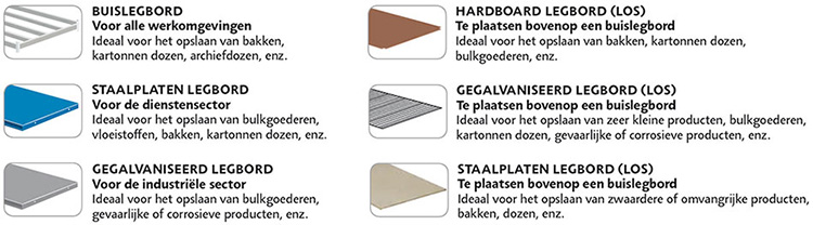 Legborden voor magazijnstellingen