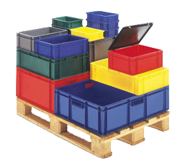gekleurde euronorm stapelbak voor rolcontainers