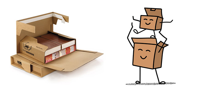 2 cartoons spelen naast een compacte doos waarmee je lucht in verpakkingen kan vermijden