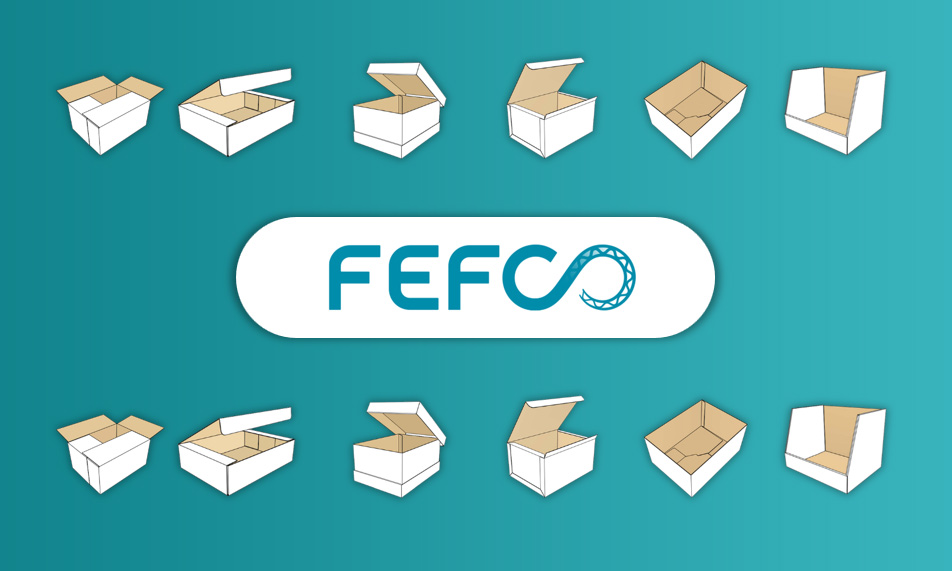 Logo van fefco met voorbeelden van dozen