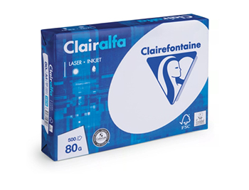 Printpapier Clairalfa gepresenteerd met een wit-blauwe verpakking