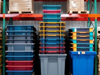 stapelbakken verschillende soorten in magazijn