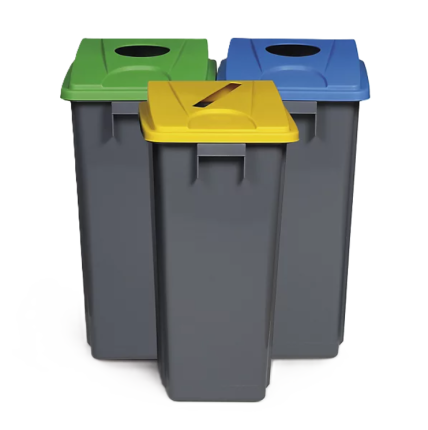 Drie vuilbakken met gekleurde deksels Probbax