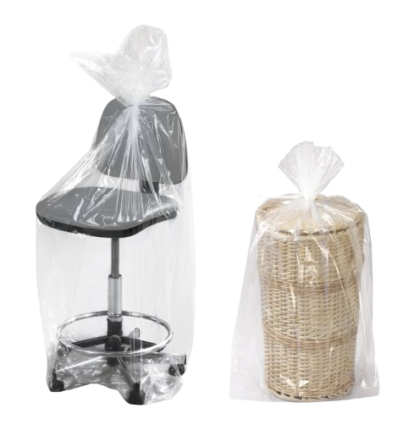 Grijze stoel en bruine doos verpakt in 2 sterke plastic zakken